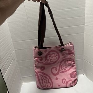 Life Is Good Soft Cotton Canvas Tote Bag Pink  Floral Purse Magnetic Closure